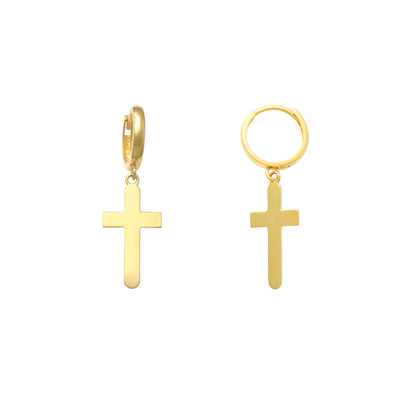 Yellow Gold Yellow Gold Satin Cross Drop Earrings (14K) Lucky Diamond New York